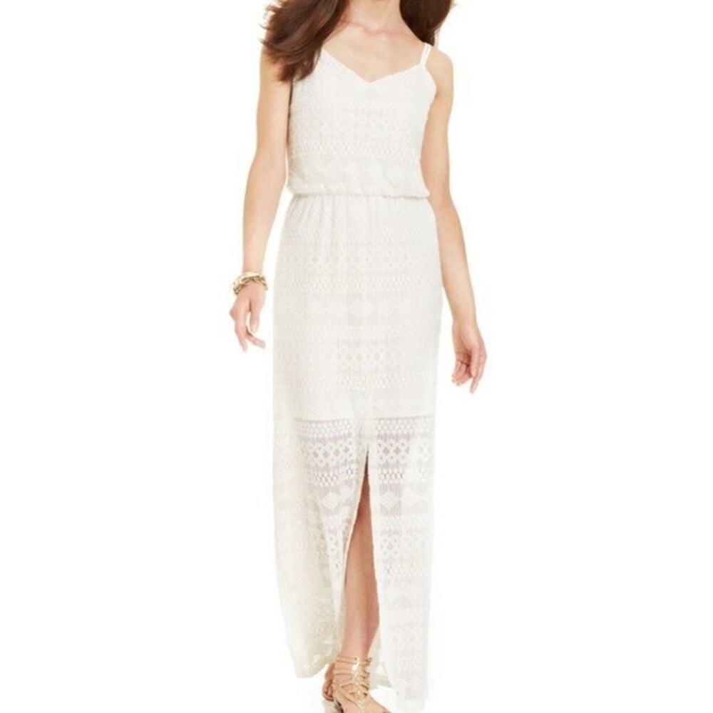 Vince Camuto Ivory Maxi Sundress Sz 14 Spaghetti Straps Crochet Beach Wedding
